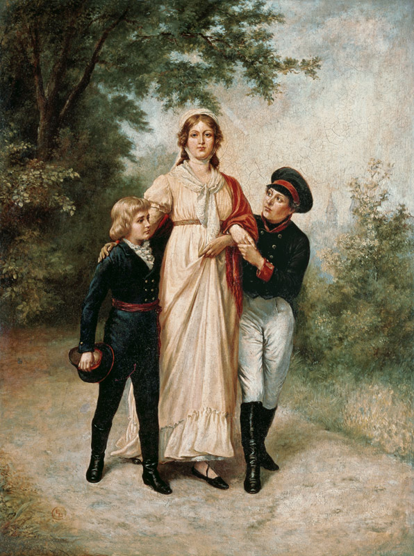 Luise de Prusse avec ses deux fils dans le parc à 