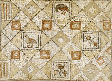 Late Roman, Large Geometric Mosaic Panel With Birds And Flowers à 
