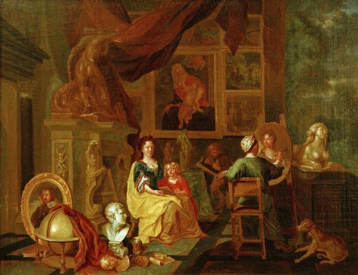 Maler mit Familie in seinem Atelier à 
