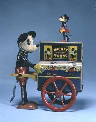 Mickey Mouse clockwork hurdy-gurdy, German, 1920's à 