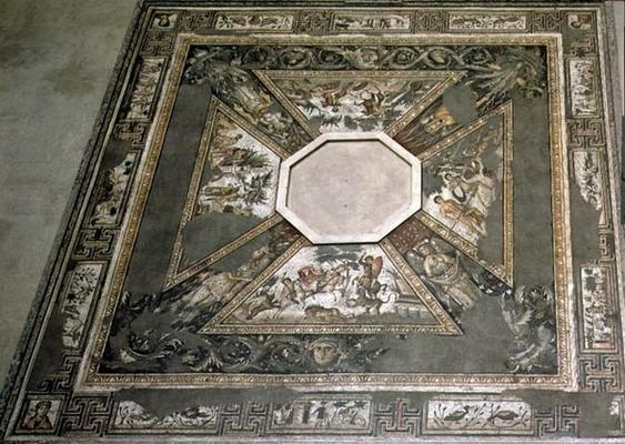 Mosaic pavement based round an octagonal basin, depicting the seasons and hunting scenes, from the C à 