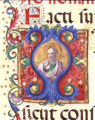 Ms 542 f.18v Historiated initial 'I' depicting a male saint from a psalter written by Don Appiano fr à 