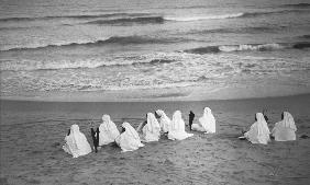 Nuns at Marina Beach, Chennai (b/w photo) 