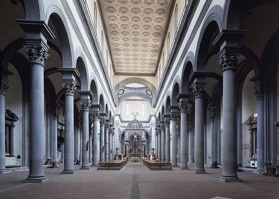 Nave and choir of Santo Spirito, Florence, designed by Filippo Brunelleschi (1377-1446) (photo) à 