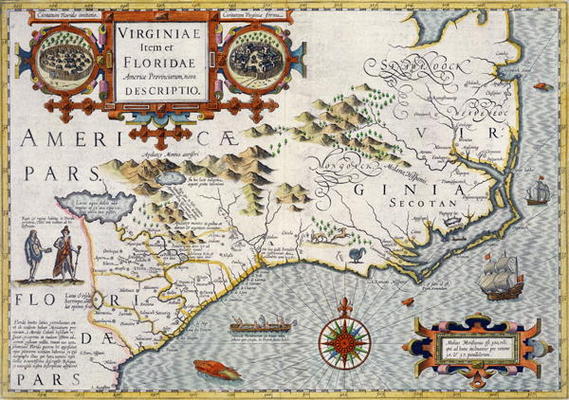 North Carolina, titled 'Virginiae item et Floridae' from the Mercator 'Atlas...' of 1606, pub. by Jo à 