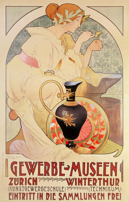 Poster Advertising the Gewerbe Museen, Zurich à 