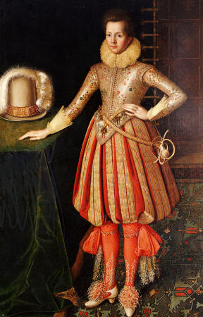 Portrait Of A Gentleman, Full Length, In A Doublet Embroidered With Flower Motif, Lace Ruff And Cuff à 