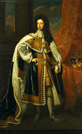 Portrait Of King William III (1650-1702), In State Robes, With The Crown And Orb On A Cushion Beside à 