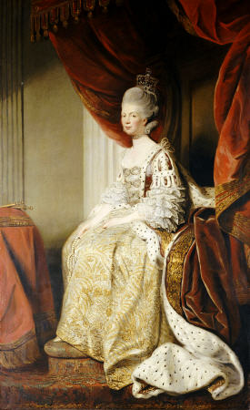 Portrait Of Queen Charlotte (1744-1818), Wife Of King George III, Full Length, Seated In Robes Of St à 
