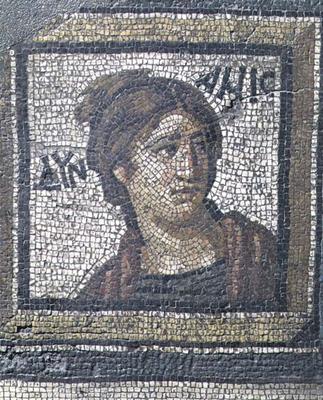 Portrait of a woman, detail of a mosaic pavement depicting the seasons and hunting scenes, from the à 