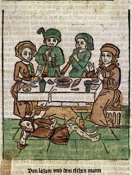 Rich man & poor Lazarus / Woodcut / 1485 à 