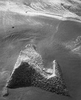 Rock on sand (b/w photo) 