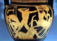 Red-figure vase depicting the battle between the centaurs and the lapiths, detail of warriors, Greek