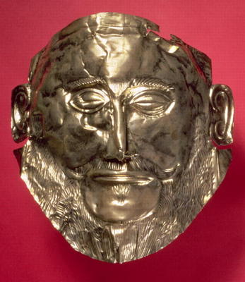 Replica of the Mask of Agamemnon, Mycenaean, c.16th century BC (gold) à 