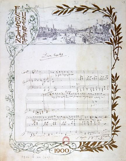 Score of the opera, ''Don Carlos'', Giuseppe Verdi (1813-1901) written on paper printed for the Expo à 