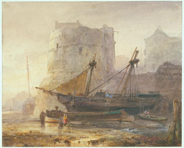 Ships at low tide in a French port à 