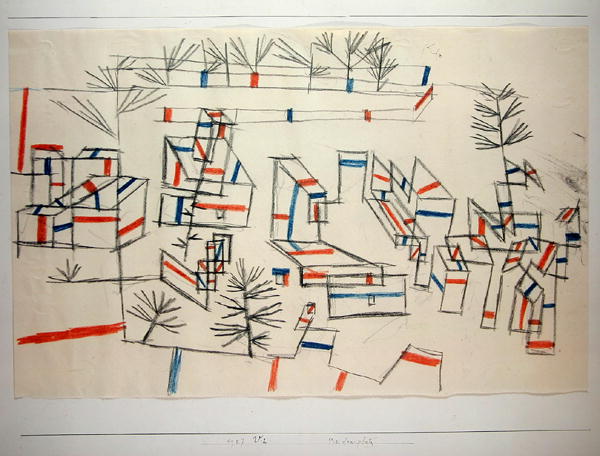Square with stalls, 1927 (no 212) (chalk on paper on cardboard)  à 