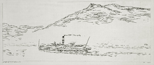 Steamboat on the Thuner Sea, 1911 (no 11) (pen on paper on cardboard)  à 