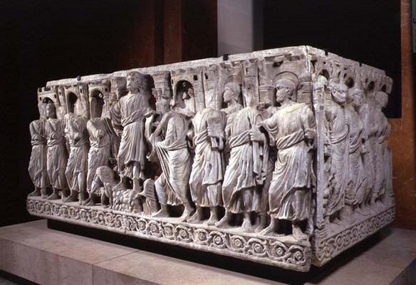 Sarcophagus depicting Christ and the Apostles, Roman (marble) à 