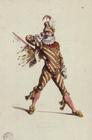 Spavento, Character from the Commedia dell'Arte, by Sand, 19th century (coloured engraving) (see als