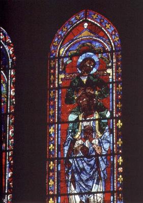 St. John the Evangelist riding the shoulders of Ezekiel, lancet window in the south transcept, c.121 à 