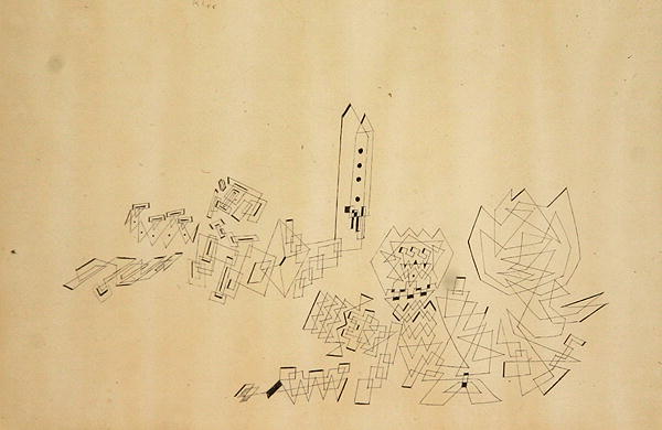 The Tower withstands Attack, 1927 (pen & ink on paper laid on card)  à 