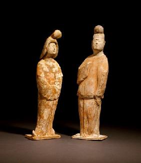 Two Painted Red Pottery Figures Of Courtiers, Tang Dynasty, 7th / 8th Century