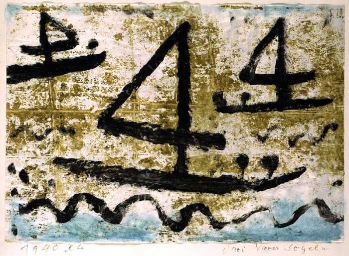 Three fours Sailing, 1940 (no 44) (wax paint and w/c on paper on cardboard)  à 