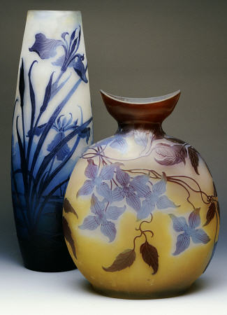 Two Galle Double-Overlay Acid-Etched Vases à 