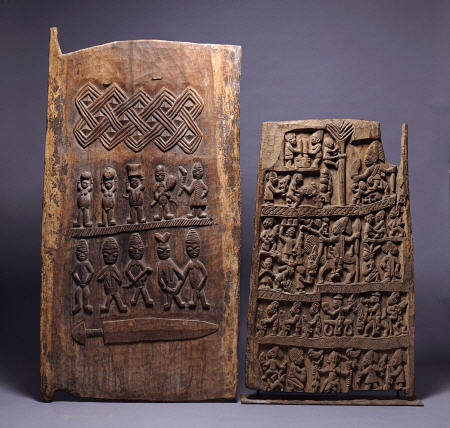 Two Yoruba Doors, One For A Shango Shrine, Both Carved In Relief With Various Figures à 