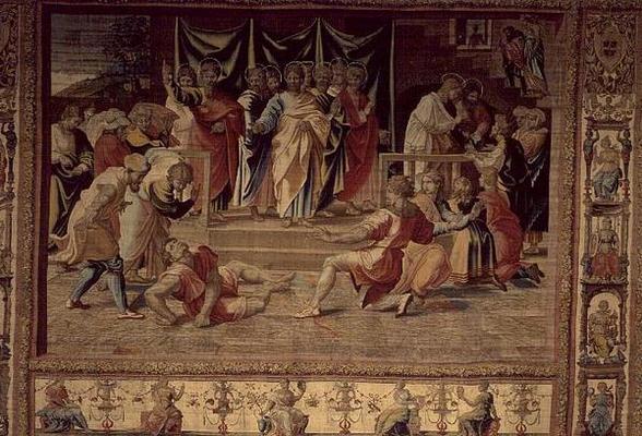 The Death of Anianus from the Brussels Tapestries, replicas of Raphael's Vatican series of the Acts à 