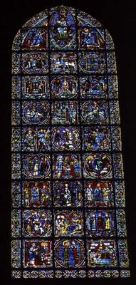 The Nativity and related scenes, lancet window in the west facade, 12th century (stained glass) (det à 