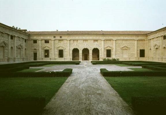 The northern facade of the Cortile d'Onore including the Loggia delle Muse, designed by Giulio Roman à 