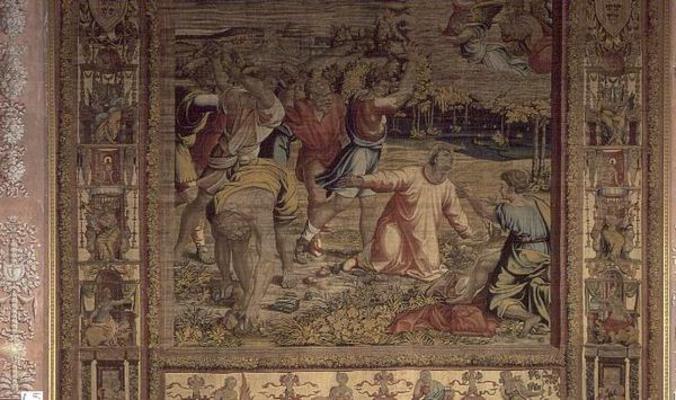 The Stoning of St. Stephen, detail from the Brussels Tapestries, replica of Raphael's Vatican series à 