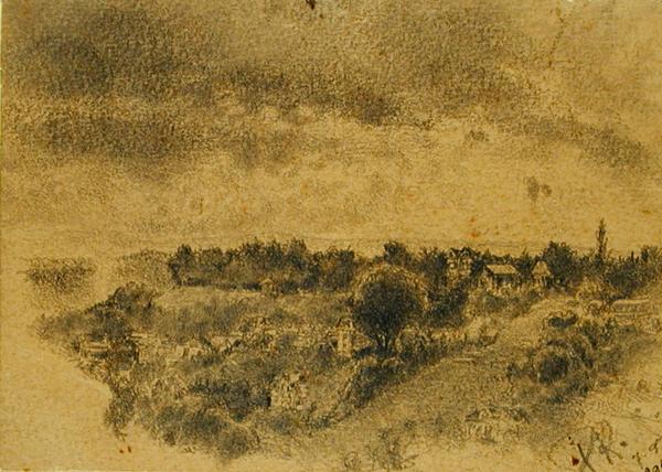 Untitled (Berne, view onto the Rosengarten) 1897 (pencil and brush on paper)  à 