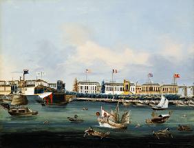 View Of The Waterfront At Canton With American, Dutch And British Factories