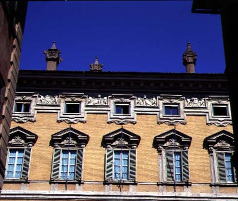 View of the facade, detail of the upper storeys, designed by Paolo Marucelli, based on a design by C à 
