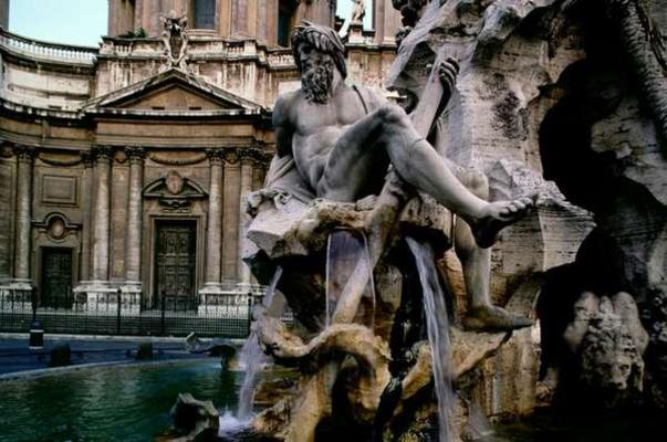 View of the Four Rivers Fountain by Gian Lorenzo Bernini (1598-1680) and the Facade of Saint Agnes i à 