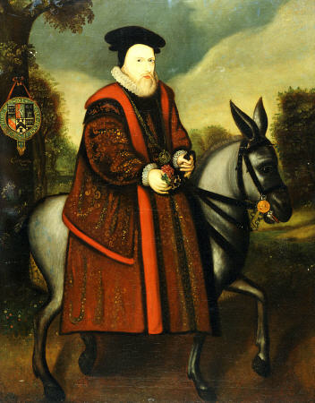 William Cecil, 1st Baron Burghley (1520-1598), Riding A Grey Mule, The Cecil Coat Of Arms Suspended à 