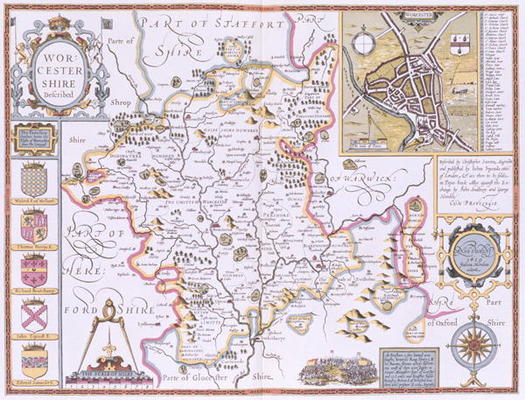 Worchestershire, engraved by Jodocus Hondius (1563-1612) from John Speed's 'Theatre of the Empire of à 