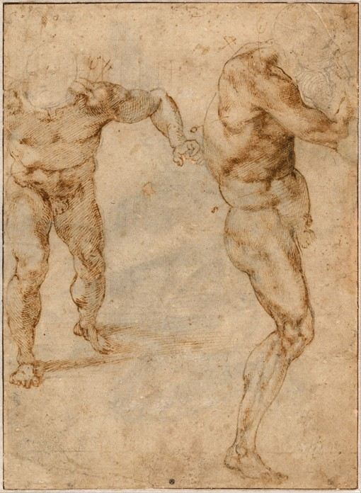 Two Nude Studies of a Man Storming Forward and Another Turning to the Right à 