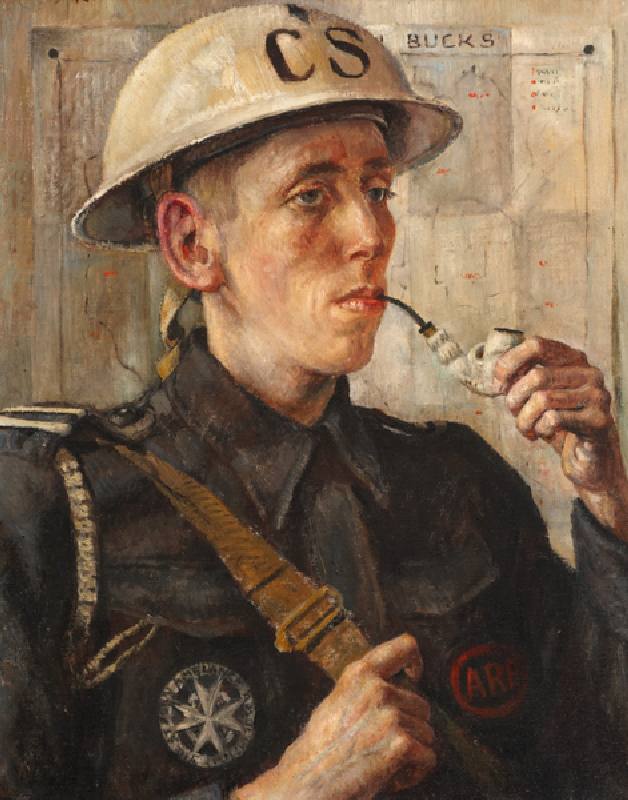 Air Raid Precautions Superintendent McGill, 1942 (oil on board) à Nora Lucy Mowbray Cundell
