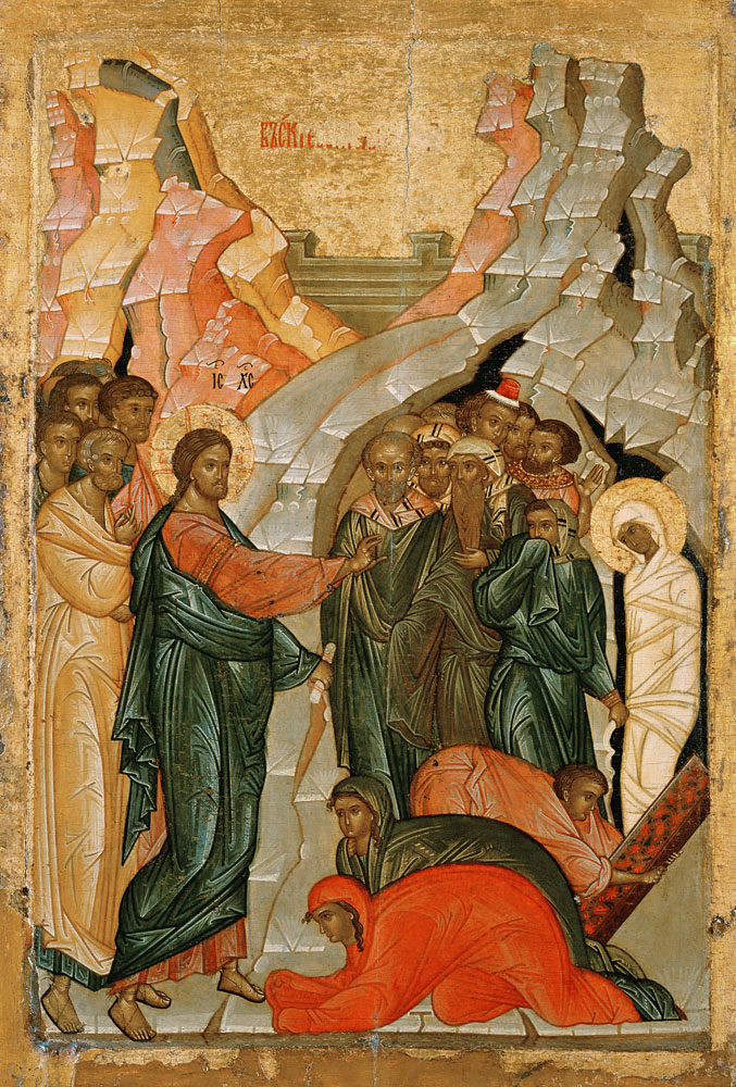 The Raising of Lazarus, Russian icon à École de Novgorod