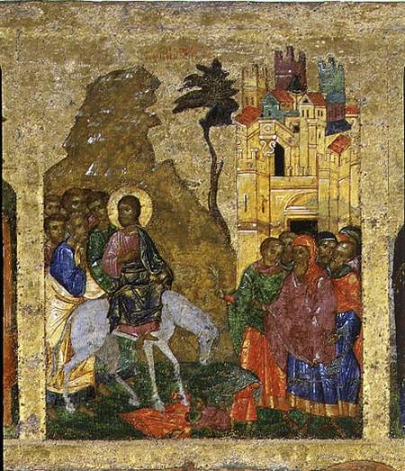 The Entry into Jerusalem, Russian icon from the iconostasis in the Cathedral of St. Sophia à École de Novgorod