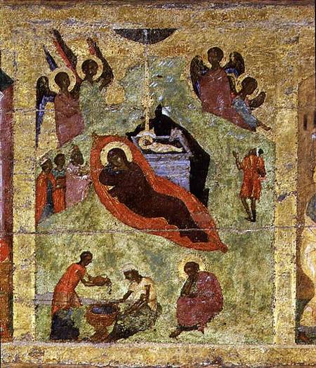 The Nativity of Our Lord, Russian icon from the iconostasis in the Cathedral of St. Sophia à École de Novgorod