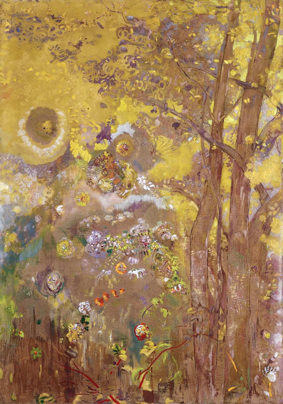Trees on a yellow Background à Odilon Redon
