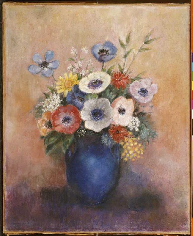 Blumen in einer blauen Vase. à Odilon Redon