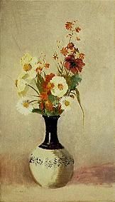 Fleurs dans le vase de céramique noir et blanc à Odilon Redon