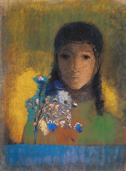 Femme avec la botte de fleur de champ. à Odilon Redon