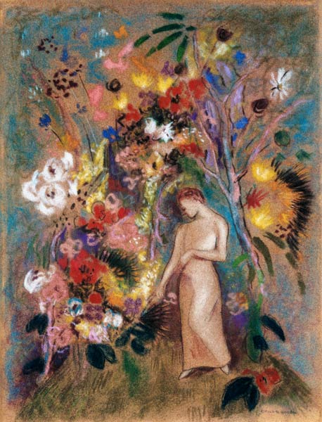 silhouette de femme dans les fleurs à Odilon Redon